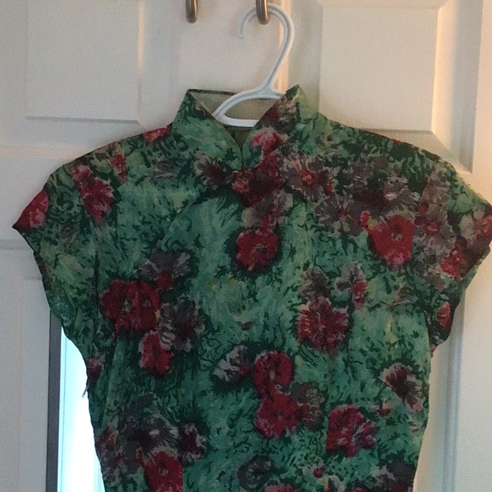 Handmade Green color Mandarin style dress, wonderful for spring/summer weddings